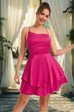 Load image into Gallery viewer, Victoria A-line Asymmetrical Short/Mini Silky Satin Homecoming Dress XXBP0020481