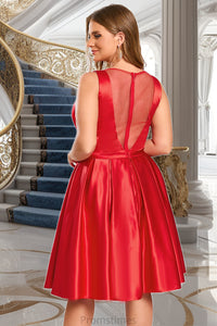 Beryl A-line V-Neck Short/Mini Satin Homecoming Dress With Bow XXBP0020583