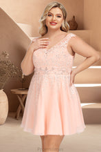 Load image into Gallery viewer, Katrina A-line V-Neck Knee-Length Chiffon Lace Homecoming Dress With Beading XXBP0020565