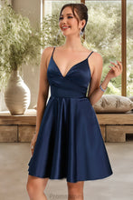 Load image into Gallery viewer, Breanna A-line V-Neck Short/Mini Satin Homecoming Dress XXBP0020466