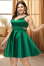 Load image into Gallery viewer, Gisselle A-line V-Neck Short/Mini Satin Homecoming Dress XXBP0020493