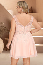 Load image into Gallery viewer, Katrina A-line V-Neck Knee-Length Chiffon Lace Homecoming Dress With Beading XXBP0020565