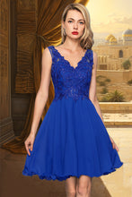 Load image into Gallery viewer, Joslyn A-line V-Neck Knee-Length Chiffon Lace Homecoming Dress XXBP0020589
