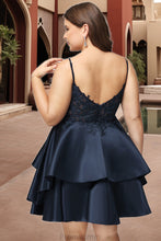 Load image into Gallery viewer, Celeste A-line V-Neck Short/Mini Lace Satin Homecoming Dress XXBP0020504