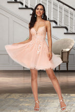 Load image into Gallery viewer, Esme A-line V-Neck Short/Mini Lace Tulle Homecoming Dress With Sequins XXBP0020500
