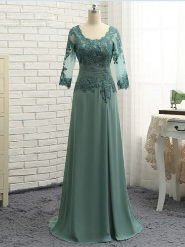 Ruby A-Line/Princess Chiffon Applique Scoop 3/4 Sleeves Sweep/Brush Train Mother of the Bride Dresses XXBP0020418