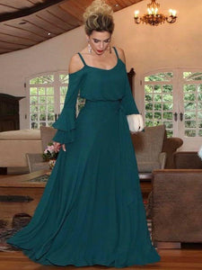 Scarlett A-Line/Princess Chiffon Ruffles Square Long Sleeves Floor-Length Mother of the Bride Dresses XXBP0020433