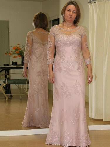 Elliana Sheath/Column Lace Applique Scoop Long Sleeves Floor-Length Plus Size Mother of the Bride Dresses XXBP0020449