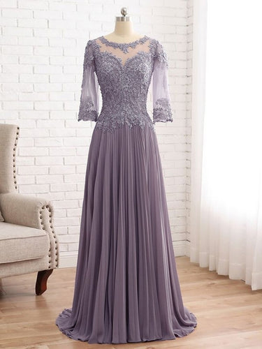 Thalia A-Line/Princess Chiffon Lace Scoop 3/4 Sleeves Sweep/Brush Train Mother of the Bride Dresses XXBP0020455