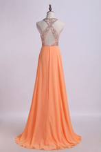 Load image into Gallery viewer, 2022 Halter A-Line/Princess Prom Dresses Tulle&amp;Chiffon Sweep Train