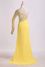 Load image into Gallery viewer, 2022 One Sleeve Column Floor Length Prom Dress With Beading