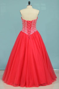 2024 Ball Gown Sweetheart Floor Length Quinceanera Dresses Beaded Bodice