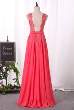 Load image into Gallery viewer, 2024 Prom Dresses A Line Scoop Chiffon With Applique Floor Length