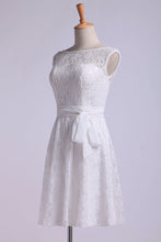 Load image into Gallery viewer, 2022 Scoop A Line Knee Length Lace Bridesmaid Dresses With Sash