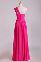 Load image into Gallery viewer, 2022 Fuchsia One Shoulder A Line Chiffon Bridesmaid Dresses