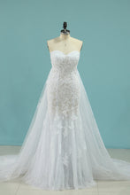 Load image into Gallery viewer, 2022 Mermaid Boat Neck Wedding Dresses With Applique Chapel Train Lace