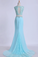 2022 Two Pieces Prom Dresses Scoop Sheath With Beading Sweep Train