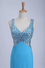 Load image into Gallery viewer, 2022 Straps Prom Dresses Open Back Sheath/Column With Beading