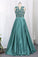 2022 A Line Prom Dresses Satin Scoop With Applique Sweep Train