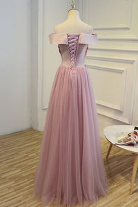 2024 Boat Neck Tulle With Applique Prom Dresses A Line Floor Length