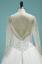 Load image into Gallery viewer, 2022 Sexy Open Back Wedding Dresses Scoop A Line With Beading Tulle