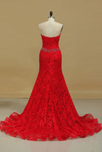 Load image into Gallery viewer, 2024 Court Train Sweetheart Prom Dresses Mermaid Lace With Beading