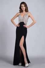 Load image into Gallery viewer, 2024 Prom Dresses Full Beaded Spandex Bodice Backless Sexy Court Train Black