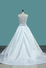 Load image into Gallery viewer, 2022 A Line Scoop Satin Wedding Dresses With Pocket Court Train