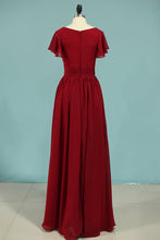 Load image into Gallery viewer, 2022 V-Neck A Line Chiffon Bridesmaid Dresses Floor Length