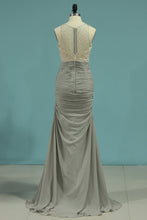 Load image into Gallery viewer, 2022 Sheath Scoop Chiffon With Beads And Applique Prom Dresses