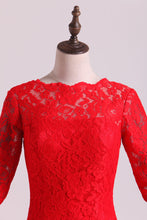 Load image into Gallery viewer, 2022 Bateau Mid-Length Sleeve Prom Dresses Sheath Lace Floor Length