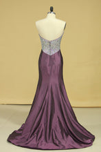 Load image into Gallery viewer, 2022 Plus Size Sweetheart Beaded Bodice Mermaid Taffeta Prom Dresses Floor Length Grape