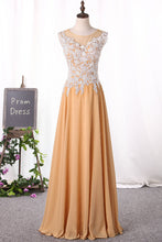 Load image into Gallery viewer, 2024 Prom Dresses A Line Scoop With Applique Chiffon Floor Length