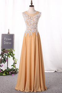 2024 Prom Dresses A Line Scoop With Applique Chiffon Floor Length