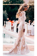 Load image into Gallery viewer, Vintage Lace Applique Long Sleeve Scoop Wedding Gowns Cheap Mermaid Wedding Dress