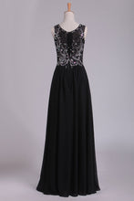 Load image into Gallery viewer, 2024 Prom Dresses Scoop Beaded Bodice A Line Chiffon Lace Floor Length