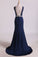 2022 Sexy Open Back V Neck Prom Dresses Mermaid Spandex With Beading