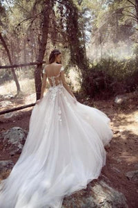 Princess Ivory Cap Sleeve Tulle Long Cheap Wedding Dresses