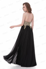 Load image into Gallery viewer, Classy Formal Lace Chiffon Black And Gold Long Prom Dresses Prom Gowns