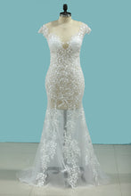 Load image into Gallery viewer, 2024 Sexy Beach Scoop Wedding Dresses Sheath Lace See-Through