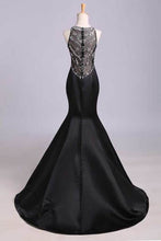 Load image into Gallery viewer, 2022 Scoop Beaded Satin&amp;Tulle Prom Dress Mermaid/Trumpet Black