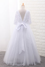 Load image into Gallery viewer, 2022 Mid-Length Sleeves Scoop Ball Gown Flower Girl Dresses Tulle With Sash