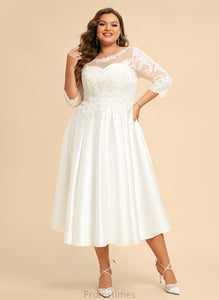 Tea-Length Wedding Dresses Dress Illusion Wedding A-Line Satin Lace Kaylynn
