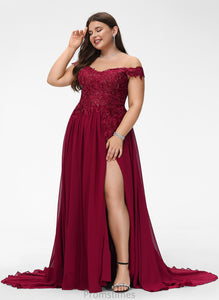 Chiffon Sweep Jolie Sequins Prom Dresses Off-the-Shoulder Train Lace A-Line With