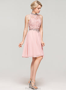 Knee-Length Dress Gracie Neck Homecoming A-Line Homecoming Dresses Beading Sequins Chiffon Lace High With