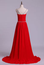 Load image into Gallery viewer, 2022 Scoop Prom Dresses A Line Chiffon With Beads And Ruffles