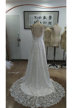 Load image into Gallery viewer, 2024 Sexy Open Back Wedding Dresses Mermaid High Neck Lace With Slit