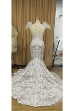 Load image into Gallery viewer, Luxury Lace Mermaid Wedding Dress With Train Sexy Open Back Pearls Wedding Gowns