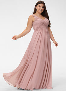 Pleated Length Silhouette A-Line Fabric Floor-Length Neckline Embellishment V-neck Aliana Bridesmaid Dresses