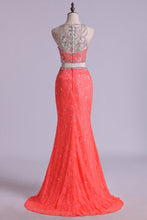 Load image into Gallery viewer, 2022 Mermaid/Trumpet Prom Dresses Two Pieces Scoop Lace With Beading